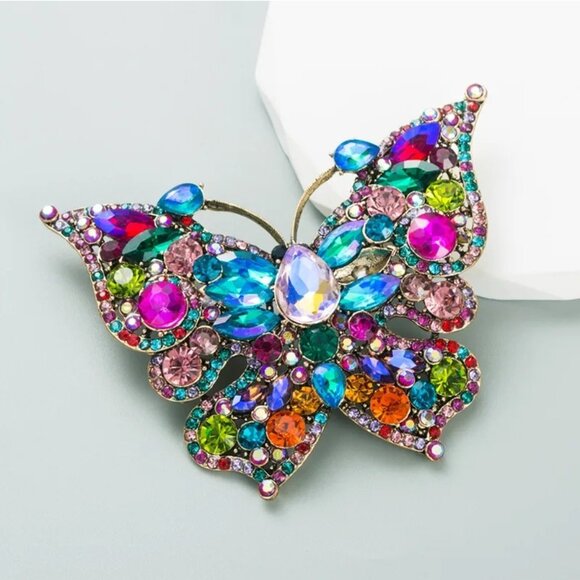 2/$30 Colorful Rhinestone Butterfly Brooch Pin Jewelry Eye Catching Accessory - Picture 1 of 9